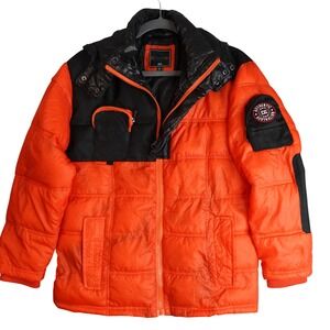 Y2K COOGI Puffer Jacket Kids 10/12 Orange Black Streetwear Coat